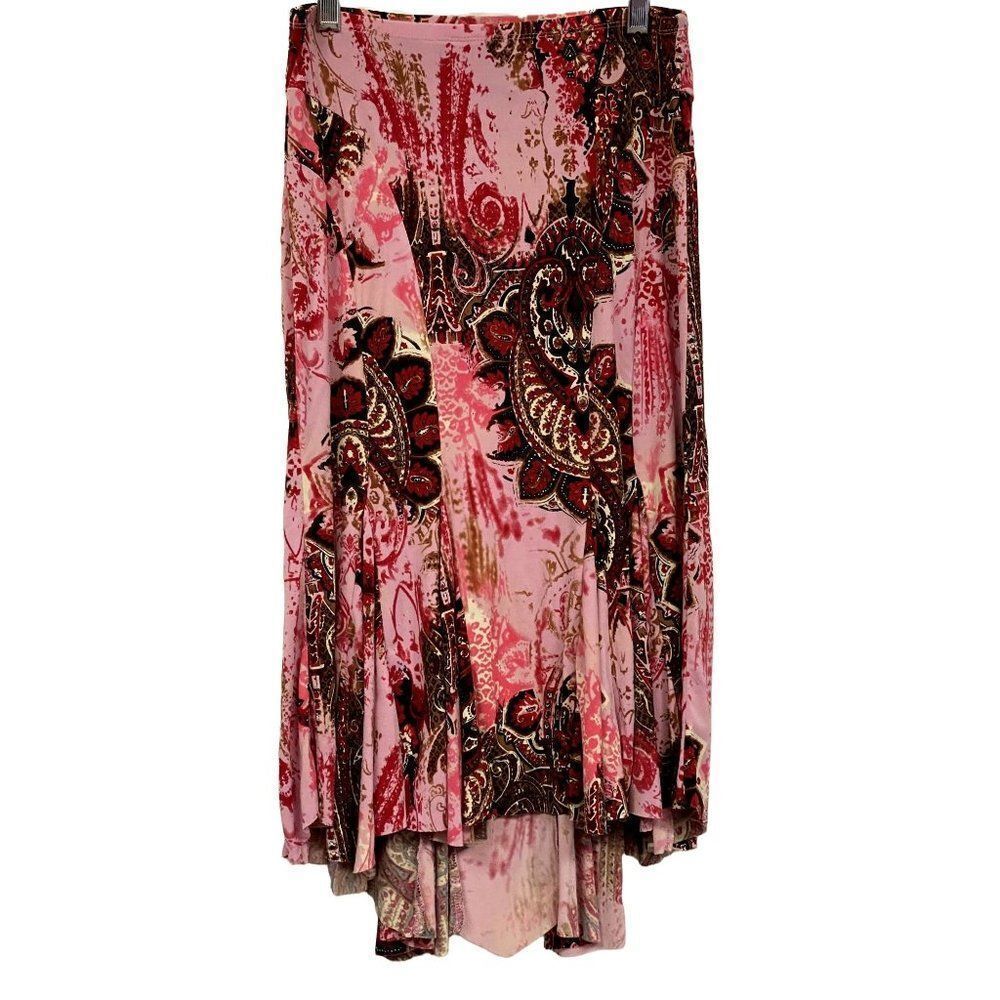 Bisou Bisou Michele Bohbot Paisley Print Hi-Low Godet Skirt XS Elastic Waist